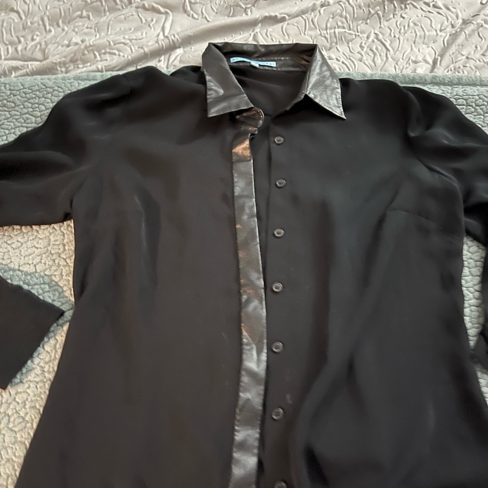 Antonio Melani size Med faux black leather collar/front with shear shirt/sleeves